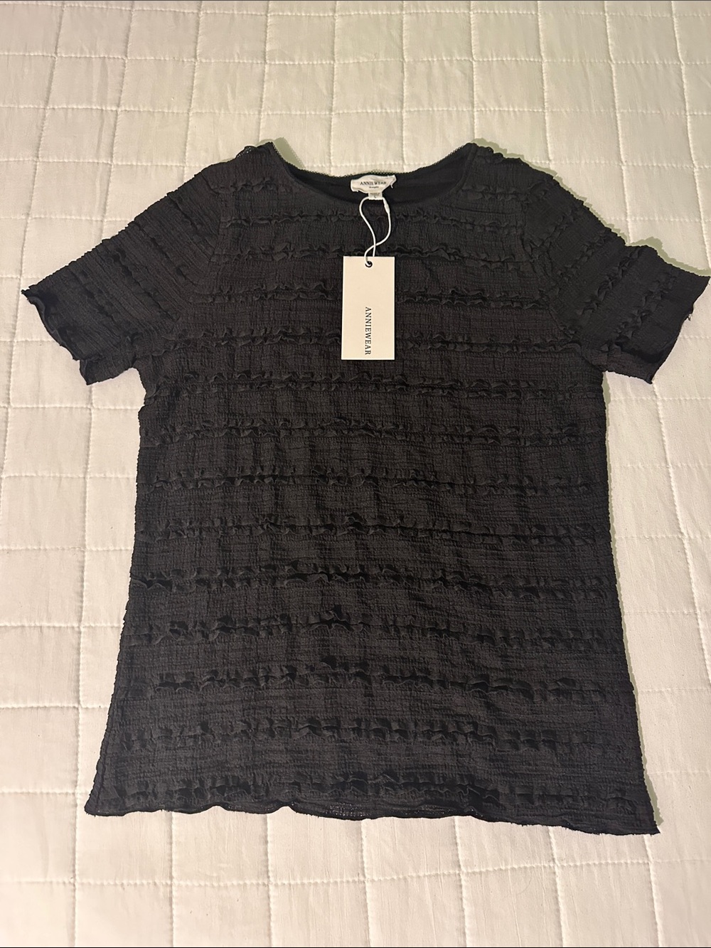 Ann Taylor Black Short-Sleeve Textured Top